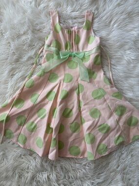 Bonnie Jean Pink Dress with Green Polka Dots and Sheer Bow